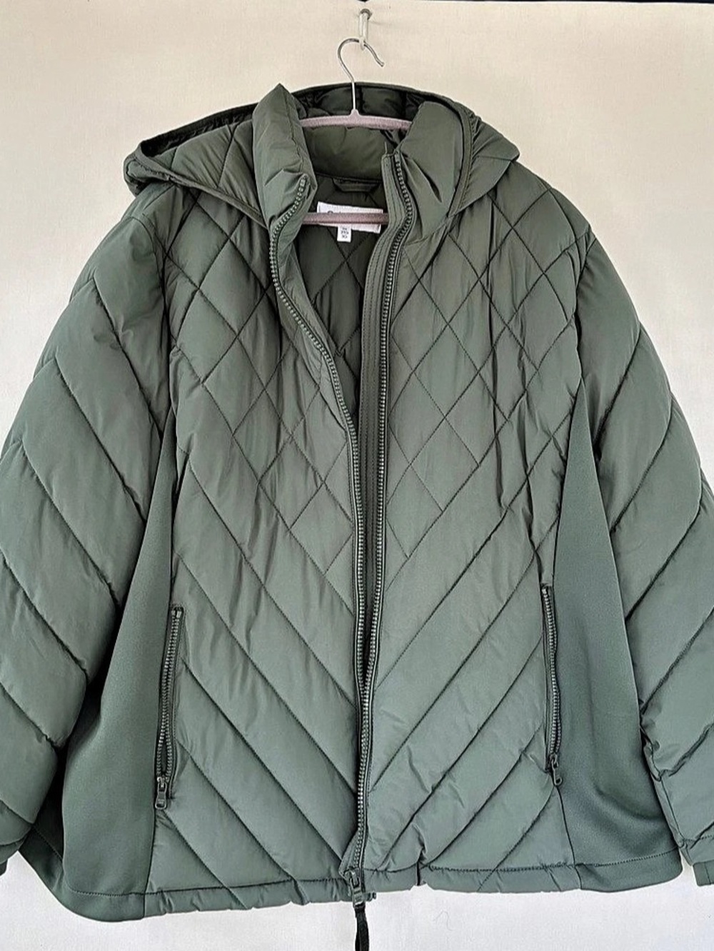 Calvin Klein Green Quilted Hooded Puffer Jacket Womens Plus 3X Sorona Athletic